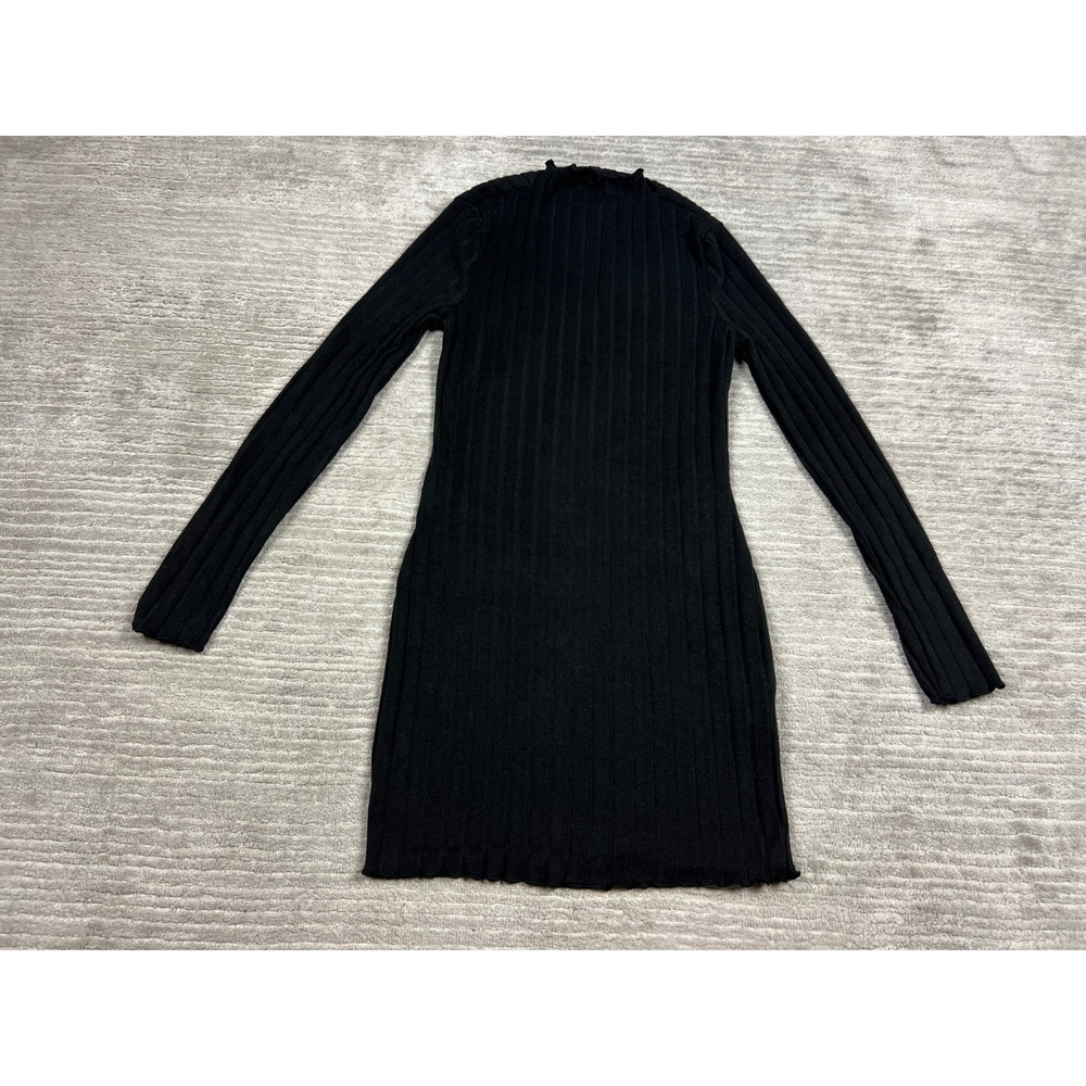 SHEIN Dress Women M Black Ribbed Knit Bodycon Mock Neck Long Sleeve Mini Lettuce